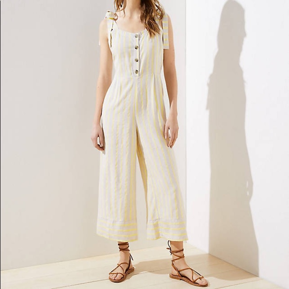 LOFT Beach Striped Tie Shoulder Jumpsuit